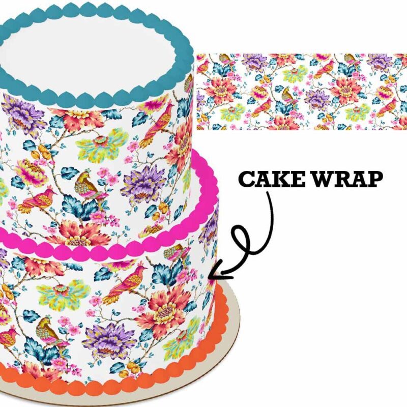 Cake Wrap // Bright Flowers with Birds