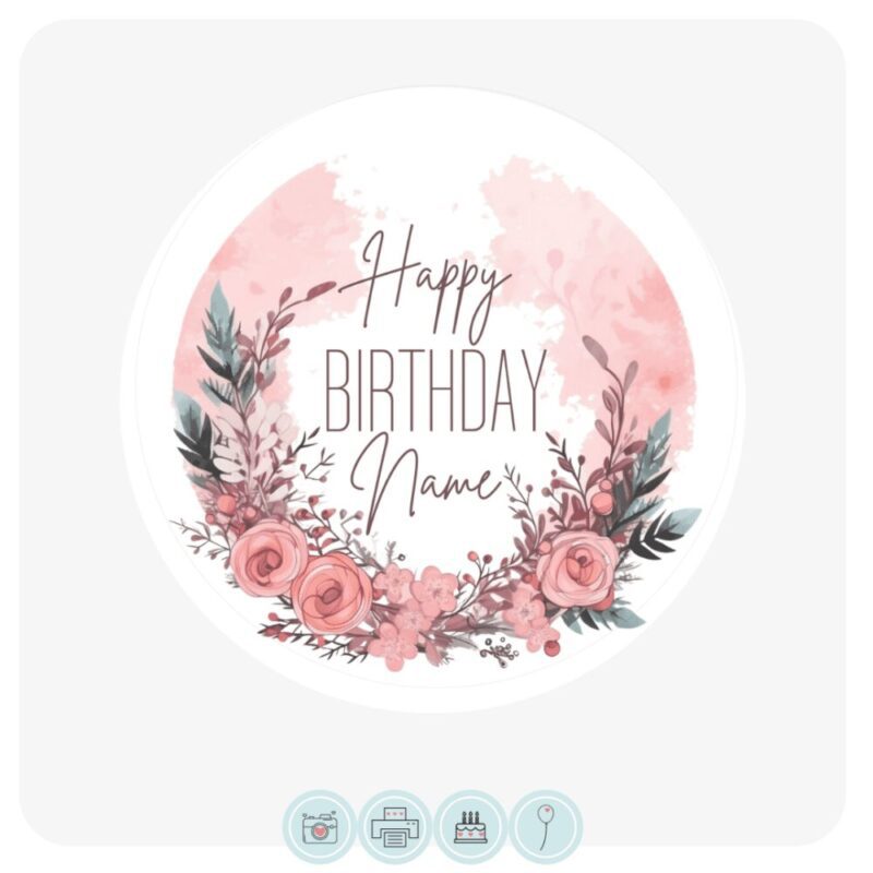 Dusty Pink Wreath | Edible Cake Topper