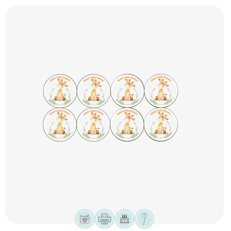 Watercolour Giraffe Baby Shower Cupcake Toppers