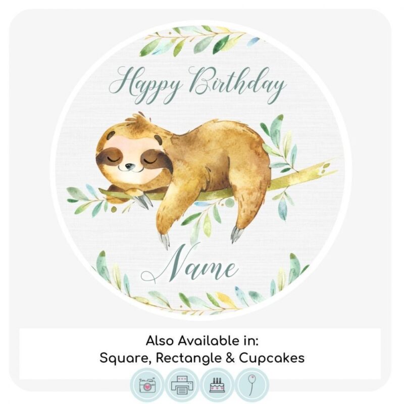 Watercolour Sloth Cake Topper