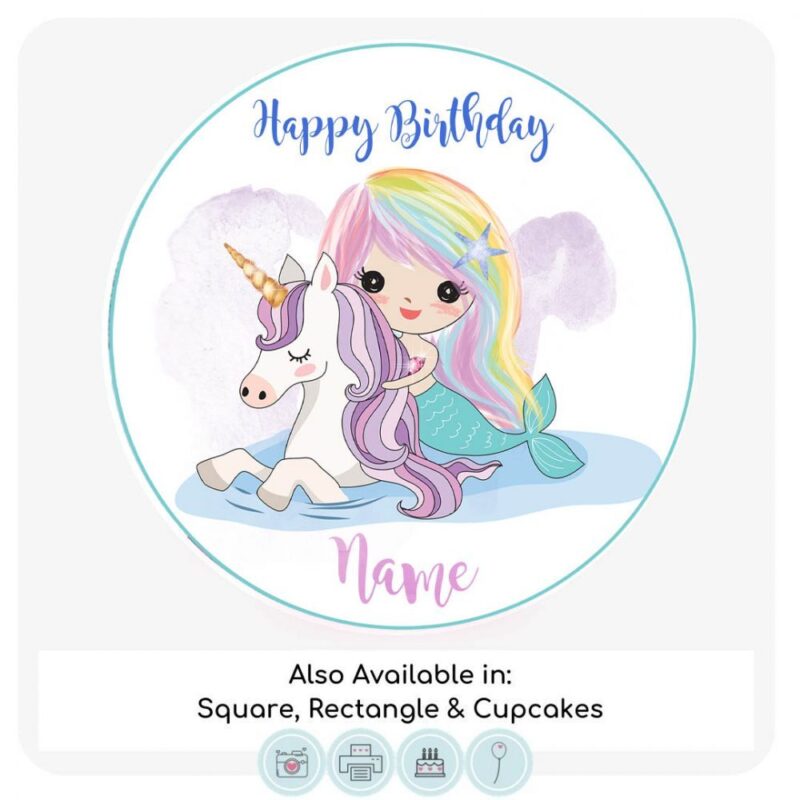 Watercolour Mermaid Themed Cake Topper