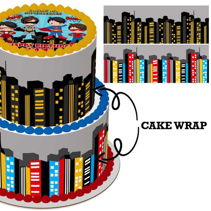 Cake Wrap // Super Hero Building Silhouette