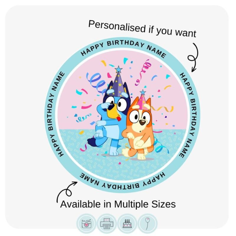 Bluey Party Time, Edible Cake Topper