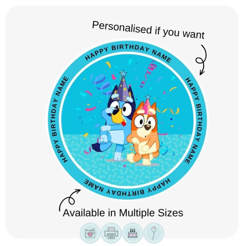 Bluey Party Time,  Edible Cake Topper | Blue