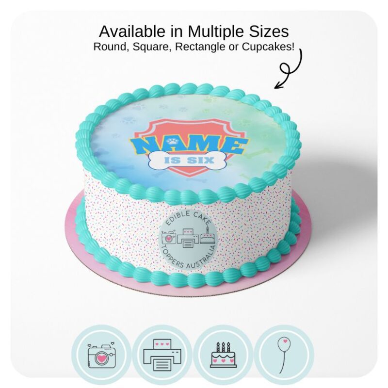 Blue Pup Patrol Badge Edible Cake Topper