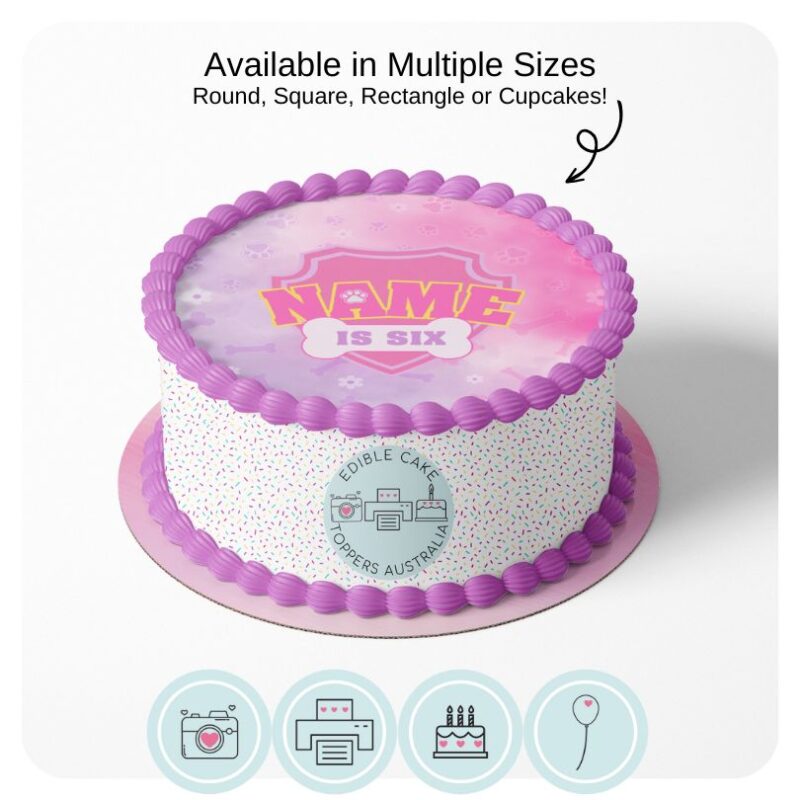 Pink Pup Patrol Badge Edible Cake Topper
